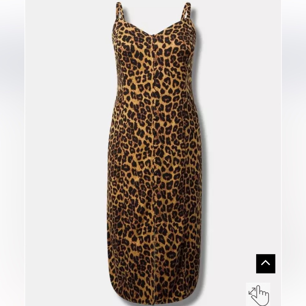 Torrid Tea Length Stretch Challis Lace-Up Slip Midi Leopard Prarie Sand Dress